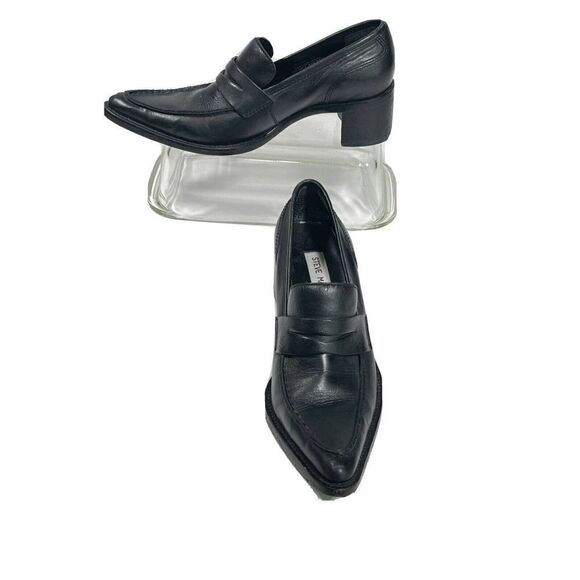 Steve Madden Womens Black Penny Loafer Shoes Block Heel Pointed Toe Size 6 - Picture 1 of 11